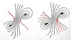 two drawings are shown with red and black lines in the shape of an abstract design