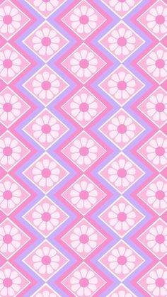 a pink and blue geometric pattern with white flowers on it's sides, in the middle