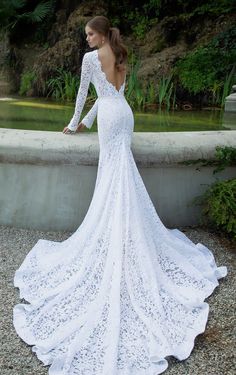 the back of a wedding dress with long sleeves