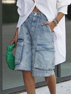 Boho Shorts Outfit Summer Clothes, Styling Knee Length Shorts, Street Chic Outfits Summer, Women Summer Fashion 2024, High Summer Fashion, 2024 Plus Size Summer Outfits, Outfits For Germany Summer, Fourth Of July Outfits For Women Classy, Baggy Jean Shorts Outfit