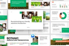 a bunch of powerpoint presentation templates with green and orange accents, including an image of