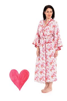 So unbelievably soft, you won't want to take it off. Makes a wonderful baby shower gift for the mother to be expecting a girl. Heidi Carey Home Wear Collection #HeidiCarey Red Spring Robe For Loungewear, Red Robe With Kimono Sleeves For Spring, Pink Sleepwear With Kimono Sleeves For Spring, Pink Floral Print Kimono For Loungewear, Floral Print Kimono Sleeves Sleep Robe, White Spring Kimono For Relaxation, Pink Spring Robe For Relaxation, Spring Feminine Robe With Kimono Sleeves, Pink Spring Kimono For Home