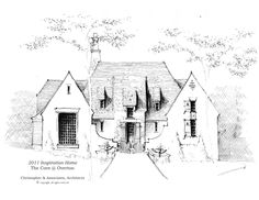 a drawing of a house with trees in the background