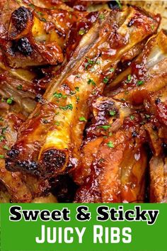 sweet and sticky juicy ribs with parsley on top