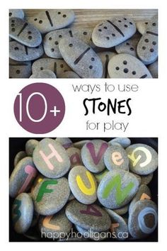 rocks with the words stones for play written on them and in different colors, sizes and shapes