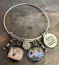 "Mom bracelets feature your favorite photo, Mom saying engraved in stainless steel, matching beads, and your choice of rhinestone color. Options to add more photos and rhinestones are available at checkout. These make great gifts!! INCLUDES: - Photo Charm - Saying as shown - Rhinestone (your choice of color) - Matching Beads Bracelets are made of stainless steel and come in 3 sizes: - Large 2.6\" (larger wrists/hands) - Average 2.4\" (fits most) - Child 2.0\" (elementary school age or tiny wrist Personalized Metal Jewelry For Memorial, Personalized Round Stainless Steel Charm Bracelet, Gift Stainless Steel Beaded Bracelets, Stainless Steel Beaded Bracelets For Gifts, Stainless Steel Round Beaded Bracelets As Gift, Customized Stainless Steel Jewelry For Memorials, Customizable Adjustable Stainless Steel Charm Bracelet, Customized Stainless Steel Jewelry For Memorial, Personalized Stainless Steel Charm Bracelet