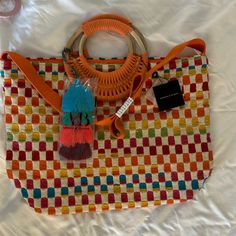 Sunshine Handwoven Tote Trendy Multicolor Hobo Bag For Vacation, Multicolor Double Handle Hobo Bag For Beach, Multicolor Large Capacity Satchel For Beach, Multicolor Shoulder Bag Satchel For Vacation, Spring Travel Hobo Bag In Multicolor, Spring Travel Multicolor Hobo Bag, Multicolor Vacation Satchel With Adjustable Strap, Summer Bags With Detachable Handle For Shopping, Summer Shopping Bags With Detachable Handle