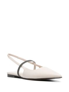 Brunello Cucinelli Slingback Leather Ballerina Pumps - Farfetch Flats For Women, Ballerina Pumps, Suede Ballet Flats, Ballerina Shoes, Leather Cap, Silver Shoes, Leather Ballet Flats, Beach Tote Bags, Ballet Flat