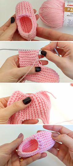 crochet baby booties are being made with yarn and cotton, so they can be used for knitting