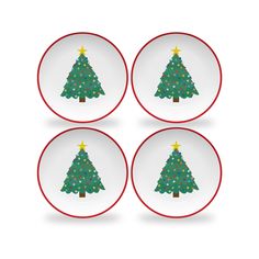 four plates with christmas trees on them