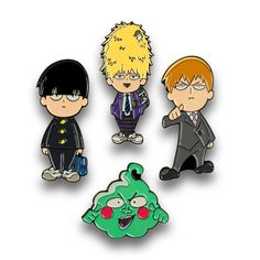 three cartoon characters are standing next to each other, one is wearing a suit and the other has a tie