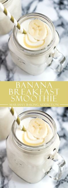 banana breakfast smoothie in a mason jar