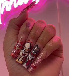 Valentines Nails French, Nail Inspo Hello Kitty, Valentines Nails French Tip, Duck Nails Short, Anna Garcia, Bugs Bunny Lola, French Tip Nails Pink, Nails Sanrio, Nail Art Valentines