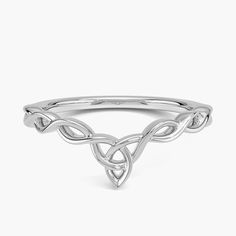 Celtic Knot Contoured Wedding Ring - Platinum. Crafted to wrap elegantly around an engagement ring, this meaningful contoured ring features a Celtic knot that symbolizes eternal love and friendship. Irish Engagement Rings, Celtic Knot Wedding Ring, Celtic Knot Wedding, Viking Wedding Ring, Celtic Wedding Bands, Celtic Love Knot, Wire Jewelry Rings, Celtic Engagement Rings, Cute Engagement Rings