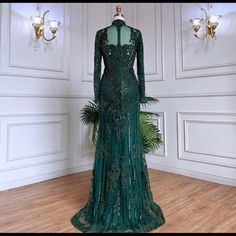 Emerald Green Beaded Gown. Gorgeous Detail. Worn Once For A Couple Of Hours. Size 10 Fits A Medium. Bust 36 1/2, Waist 29 1/2 , Hip 39 1/2. Original Dress Price Is $270 Fitted Green Sequin Evening Dress, Embellished Full-length Evening Dress, Elegant Embellished Full-length Gown, Elegant Full-length Embellished Gown, Fitted Sequined Floor-length Evening Dress, Formal Sequin Dress With Fitted Bodice And Floor-length, Fitted Floor-length Sequined Evening Dress, Fitted Floor-length Evening Dress With Sequins, Green Embellished Long Sleeve Evening Dress