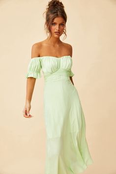 Swing Dancin' Midi Dress - Green High Kick, Let You Go, Elastic Shorts, Cold Hands, Green Midi Dress, Satin Fabric, Roxy, Off Shoulder Blouse, Midi Length