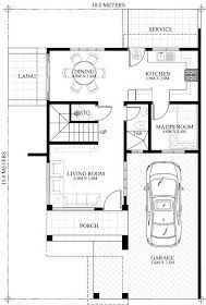 the floor plan for a two story house with an attached garage and living room area