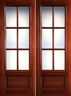 two wooden doors with frosted glass on each side and the same one in front