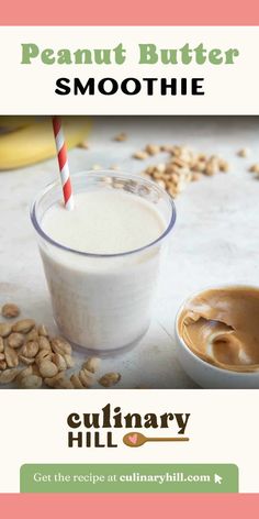 the peanut butter smoothie is ready to be eaten