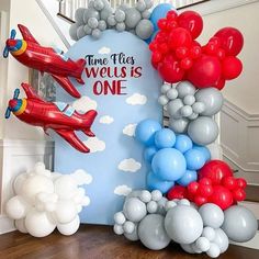 Our Time Flies Plane Theme Balloon Garland is the perfect DIY Kit to style your next event! Never rely on an events company again and create a professional, memorable event with your very own balloon garland kit! With the exact number of balloons, sizes and tools you need, you can create your pin-worthy focal point you have dreamt of with this DIY kit! Styling your next event just got a whole lot cheaper... 🎈WHAT IS IT? 🎈 A balloon garland kit which contains 132 pieces of red, blue, grey and w Airplane Birthday Party Decorations, Time Flies Birthday, Planes Birthday Party, Planes Birthday, Blue Party Decorations, Ballon Party, Fest Temaer, Airplane Theme, Airplane Birthday Party