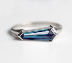 Alexandrite Engagement Ring Unique Kite Shaped Ring Baguette - Etsy Half Bezel Setting, Ring Baguette, Half Bezel, Shield Ring, Flawless Diamond, Engagement Ring Unique, Alexandrite Engagement Ring, Baguette Ring, Blue Ring