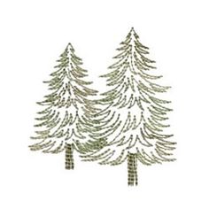 two pine trees in the snow on a white background