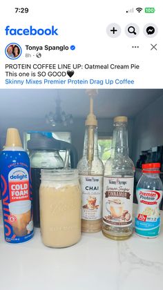 an image of coffee creamer ingredients on the counter in front of facebook page with caption