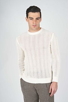 Expertly crafted with an open-knit texture, our lightweight sweater boasts a classic crewneck collar, long sleeves, and ribbed trims. Perfect for layering or wearing on its own, this versatile piece adds a touch of texture to any outfit. Made from quality materials, it's a must-have for any fashion-forward wardrobe. Knit Texture, Suit Shoes, Open Knit Sweater, Polo Sweater, Lightweight Sweater, Open Knit, Tie And Pocket Square, New Instagram, White Sweaters