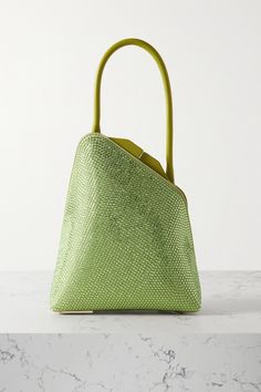 The Attico names its bags after the time of day they're best suited to - this bold tote is perfect for events after 'Sunset'. Made from green leather, the sculptural front is embellished with light-catching crystals. You can fit enough makeup for a touch-up inside. Summer Formal Bags With Double Handle, Summer Party Leather Bags, Summer Formal Green Bags, Green Evening Bag For Summer, Green Evening Bags, Embellished Evening Bag For Summer, Embellished Evening Bags For Summer, Glamorous Formal Bags For Summer, Leather Shoulder Bag For Summer Evenings