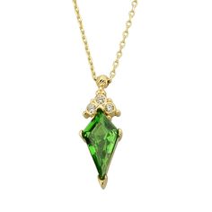 This 14K Gold Green Gemstone Pendant Necklace is a true embodiment of vintage elegance and timeless beauty. The captivating green gemstone is exquisitely framed by shimmering diamond accents, creating a harmonious blend of classic charm and sophisticated sparkle. Crafted with meticulous attention to detail, this necklace is an ideal choice for a wedding or anniversary gift, symbolizing enduring love and cherished memories. DIMENSION NECKLACE LENGTH: 0.75 INCHES NECKLACE WIDTH: 0.50 INCHES  Produ Formal Green Gemstone Diamond Necklace, Green Diamond Necklace For Formal Events, Formal Green Diamond Necklace For May Birthstone, Green Pendant Diamond Necklace For Formal Occasions, Elegant Green Diamond Necklace For May Birthstone, Formal Diamond Necklace For May Birthstone, Emerald Pendant Diamond Necklace For Wedding, Green Gemstone Diamond Necklace For Wedding, Green Pendant Necklace With Diamond Accents