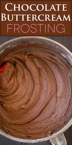 chocolate buttercream frosting in a metal pan