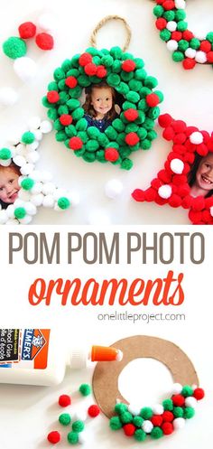 Pom Pom Christmas, Christmas Diy Kids, Christmas Crafts For Toddlers, Kids Christmas Ornaments, Photo Christmas Ornaments, Kids Christmas Party