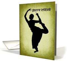 a card with an image of a woman dancing