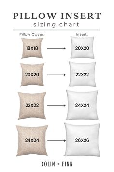 the pillow insert chart for pillows