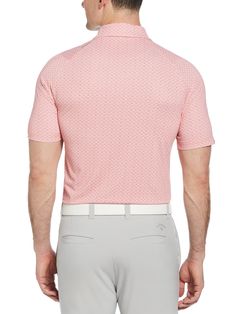 Covered with the trademark Callaway chevron, this men’s golf shirt will add sophisticated style to your athletic outfits. Great for everything from competitive rounds to everyday errands, this versatile, easy-care Callaway shirt is crafted from a lightweight single knit fabric. It has added stretch and Swing Tech™ technology to help ensure a comfortable fit and a full range of motion. Built-in sun protection helps to guard against damaging UV rays, while Opti-Dri™ transfers moisture away from your body to help keep you dry. For an eco-friendly twist, the golf polo shirt is made from 90% recycled polyester. 90% Recycled Polyester / 10% Elastane Classic Golf Fit - Roomiest silhouette and slightly longer sleeves designed for ease of motion Single knit fabrication creates a lightweight materia Classic Crew Neck Golf Top, Classic Crew Neck Top For Golf, Classic Short Sleeve Golf T-shirt, Classic Golf, Printed Polo Shirts, Mens Golf, Golf Polo Shirts, Athletic Outfits, Golf Shirt