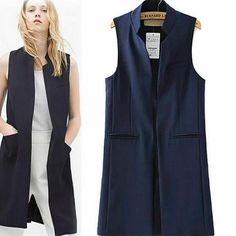 Product Description * Item:Womens Sleeveless Blazer Office Wear Waistcoat Outerwear Long Coat Causal Jacket * Condition: 100% Brand New * Color:Black.Blue.White * Size:Asian S-L * Package:1pc Dress (without any accessories ）    Please note: 1.Please allow a little error due to manual measurement. 2.The color maybe a little difference because of the light,screen reflection etc. 3.If you are not sure what size to choose, you can tell us your height and weight, we will recommend the Long Vest Jacket, Office Outfits Women Casual, Fall Suit, Sleeveless Blazer, Office Casual Outfit, Long Coat Jacket, Office Outfits Women, Long Coat Women, Long Vest