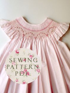 a pink smocked dress with the words sewing pattern pdd written on it