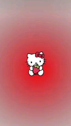 a hello kitty wallpaper with a strawberry on it