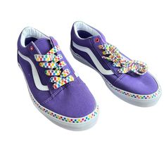 Vans Youth Size 7 Old Skool Sneaker New Without Box. Purple With Rainbow Check Sole And Laces. Cute Vans Sneakers For School, Trendy Lace-up Skate Shoes For School, Fun Lace-up Sneakers For School, Vans Lace-up Sneakers For School, Cute Purple Sneakers For School, Multicolor Lace-up Sneakers For School, Purple Low-top Sneakers For School, Vans Lace-up Skate Shoes For School, Cute Multicolor Vans Sneakers