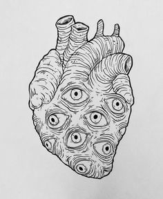 a drawing of a human heart with eyes