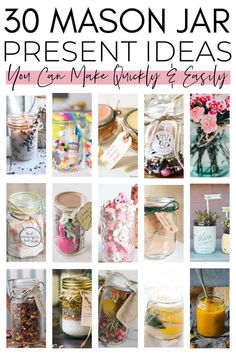 30 Quick Mason Jar Present Ideas Homemade Party Favors, Cookie Mix Jar, Bow Wrapping, Gifts In Jars, Mason Jar Gift Ideas, Kids Play Dough, Mason Jar Candy, Homemade Presents, Jar Gift Ideas