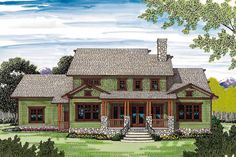 this is an artist's rendering of the front elevation of these country house plans