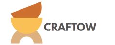 the logo for craftow is shown in orange and brown colors, with an arrow sticking out of it's center