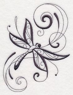 a drawing of a dragonfly with swirls on it's back and wings