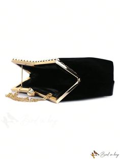 BirdinBag - Black Velvet Diamond-Encrusted Evening Bag - Elegant and Glamorous Evening Handheld Bag With Hasp Closure, Elegant Party Shoulder Bag With Metal Hardware, Handheld Evening Bag With Hasp Closure, Elegant Party Evening Bag With Metal Hardware, Clutch Evening Bag With Metal Hardware, Evening Clutch With Metal Hardware, Party Clutch With Metal Hardware, Rectangular Shape, Party Rectangular Clutch With Metal Hardware, Rectangular Evening Bag With Metal Hardware For Party