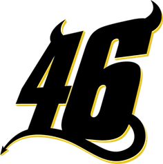 the number 46 in black and gold on a white background