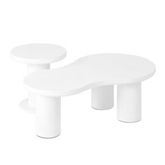 two white tables sitting next to each other