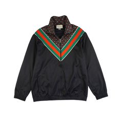 Gucci 'Ao Star' Track Jacket in black jersey knit with a GG monogram and red stars neckline panel with the signature web stripe trim. Features a zip closure in black hardware, open pockets and elastic waistband. Brand = Gucci Condition = 8/10, very good Size = L Material = Jersey Knit SKU = 23499-55 Red Stars, Star Track, Gg Monogram, Black Jersey, Red Star, Gucci Black, Black Hardware, Sneaker Collection, Outerwear Sweater