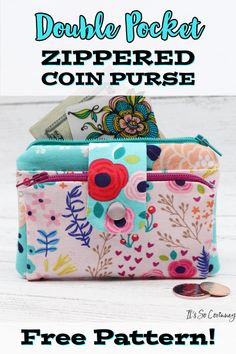 the zippered coin purse is shown with text that reads, double pocket zipped coin purse