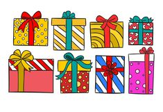 colorful gift boxes with bows and ribbons